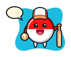 Cartoon character of indonesia flag badge as a baseball player