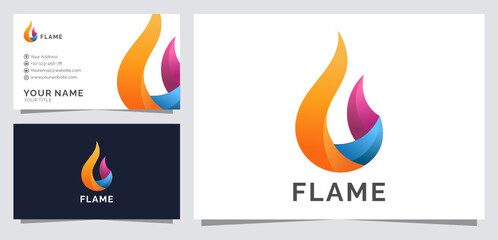 3d Gradient modern color Flame logo design with business card