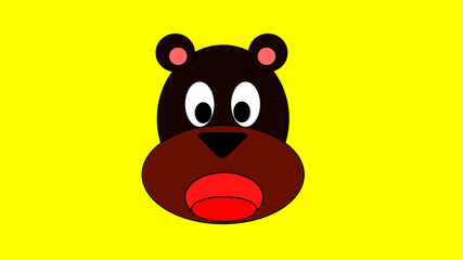 A cartoon bear looking surprised with a yellow background. 