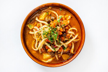 Laghman soup with meat and vegetables