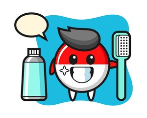 Mascot illustration of indonesia flag badge with a toothbrush