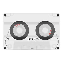 Cassette with retro label as vintage object for 90s revival mix tape design