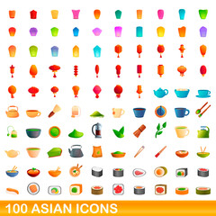 100 asian icons set. Cartoon illustration of 100 asian icons vector set isolated on white background