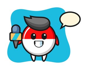 Character mascot of indonesia flag badge as a news reporter