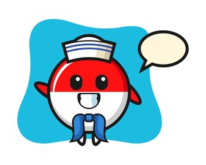 Character mascot of indonesia flag badge as a sailor man