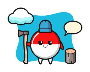 Character cartoon of indonesia flag badge as a woodcutter