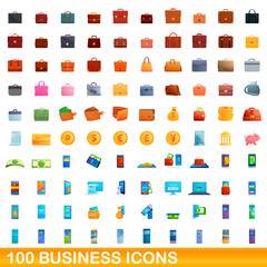 100 business icons set. Cartoon illustration of 100 business icons vector set isolated on white background