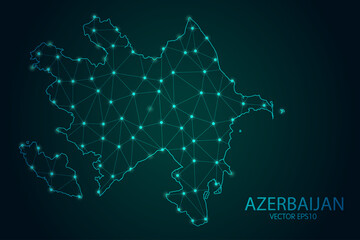 Map of Azerbaijan - With glowing point and lines scales on The Dark Gradient Background, 3D mesh polygonal network connections. Vector illustration eps10.