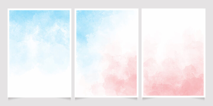 blue and pink watercolor wet wash splash 5x7 invitation card background template collection
