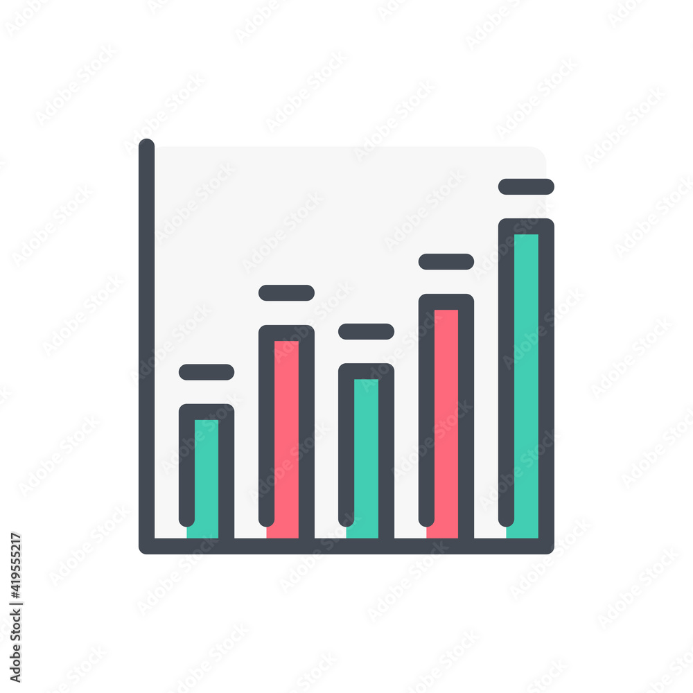 Poster statistics chart color line icon. analytics report diagram vector outline colorful sign.
