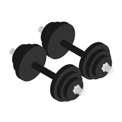 Black dumbbell isolated on white isometric view.  Body building and weight lifting concept