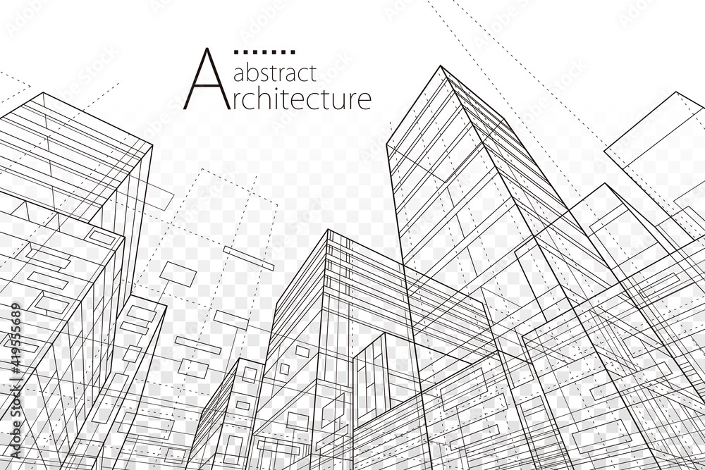 Poster Architecture building construction perspective line drawing design abstract background.