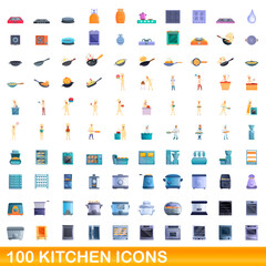 100 kitchen icons set. Cartoon illustration of 100 kitchen icons vector set isolated on white background