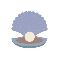 open clam with pearl vector illustration on clean white
