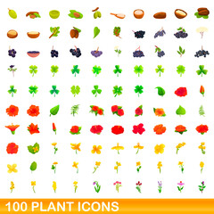 100 plant icons set. Cartoon illustration of 100 plant icons vector set isolated on white background