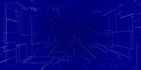 Digital technology blue tunnel speed wrap hi tech background. Hi tech digital concept.