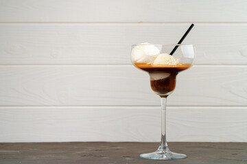 Affogato coffee with ice cream served in glass