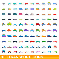 100 transport icons set. Cartoon illustration of 100 transport icons vector set isolated on white background