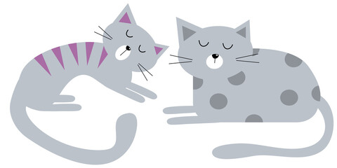 Vector cartoon cat, funny gray cats isolated on white background 