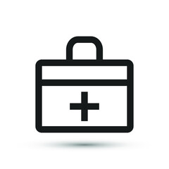 Obraz premium A first aid kit icon vector medical element for trendy design. Simple pictogram for mobile concept and web apps. Vector line medical chest icon isolated on a white background. 
