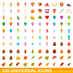 100 universal icons set. Cartoon illustration of 100 universal icons vector set isolated on white background