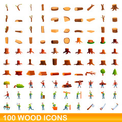 100 wood icons set. Cartoon illustration of 100 wood icons vector set isolated on white background