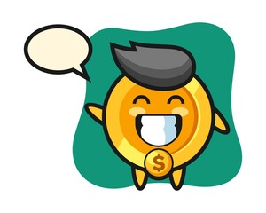 dollar coin cartoon character doing wave hand gesture