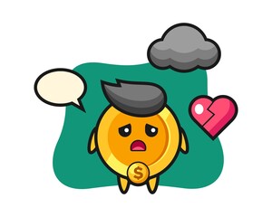 dollar coin cartoon illustration is broken heart