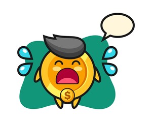 dollar coin cartoon illustration with crying gesture