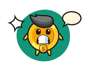 dollar coin character cartoon with shocked gesture