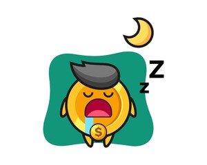 dollar coin character illustration sleeping at night
