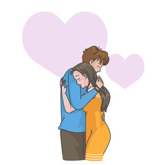 Hugging couple sweet in love. Hand drawn style