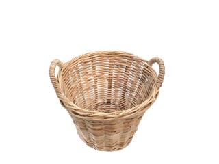 Fototapeta premium Basket with handles made of rattan. wicker basket isolated on white background with copy space
