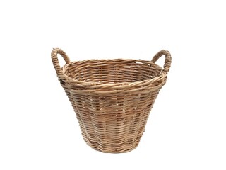 Basket with handles made of rattan. wicker basket isolated on white background with copy space.