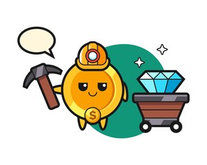 Obraz premium Character illustration of dollar coin as a miner