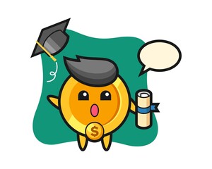 Illustration of dollar coin cartoon throwing the hat at graduation