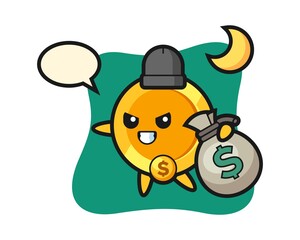 Illustration of dollar coin cartoon is stolen the money