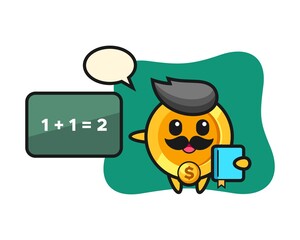 Illustration of dollar coin character as a teacher