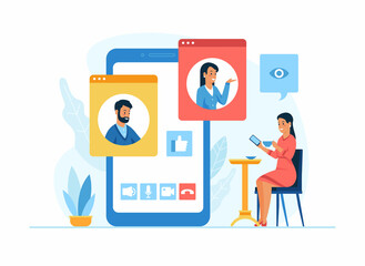 Video conferencing mobile application. Online communication. Flat vector illustration