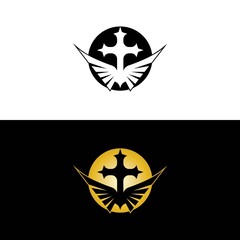Cross wings for Church Logo vector template creative icon design