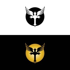 Cross wings for Church Logo vector template creative icon design