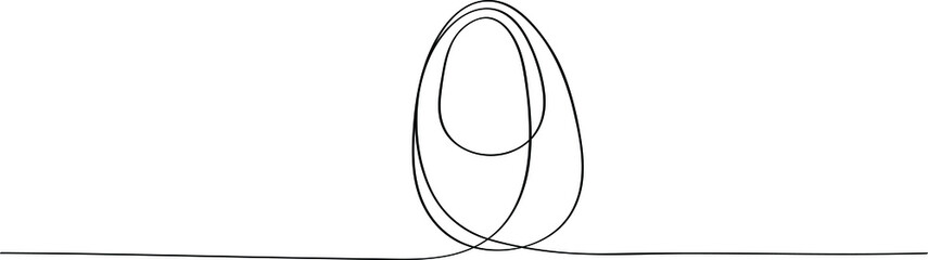 The egg is drawn by one continuous line, easter postcard design. Black outline silhouette of a simple picture.