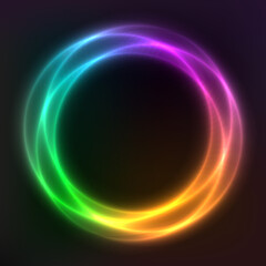 Vector background of neon geometric shapes, round frame, abstract background, wallpaper