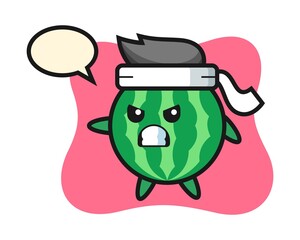 Watermelon cartoon illustration as a karate fighter