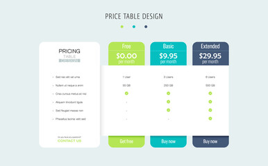 Beautiful template for price table