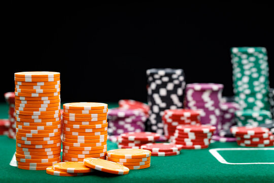 Stacks of playing chips on casino table