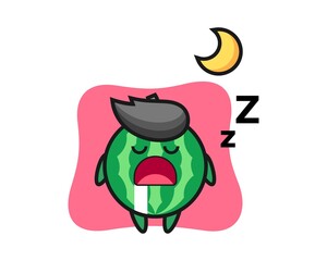 Watermelon character illustration sleeping at night