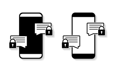 Smart phone chatting sms messages. Bubble chat notifications with padlock. Privacy chat or communication. Cybernetic security and safety. Illustration vector
