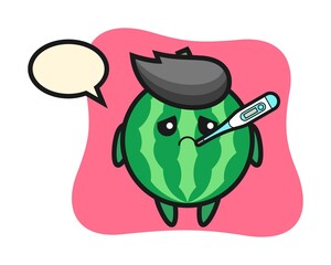 Watermelon mascot character with fever condition