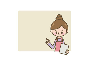 エプロン姿の女性＿フレーム＿指差し